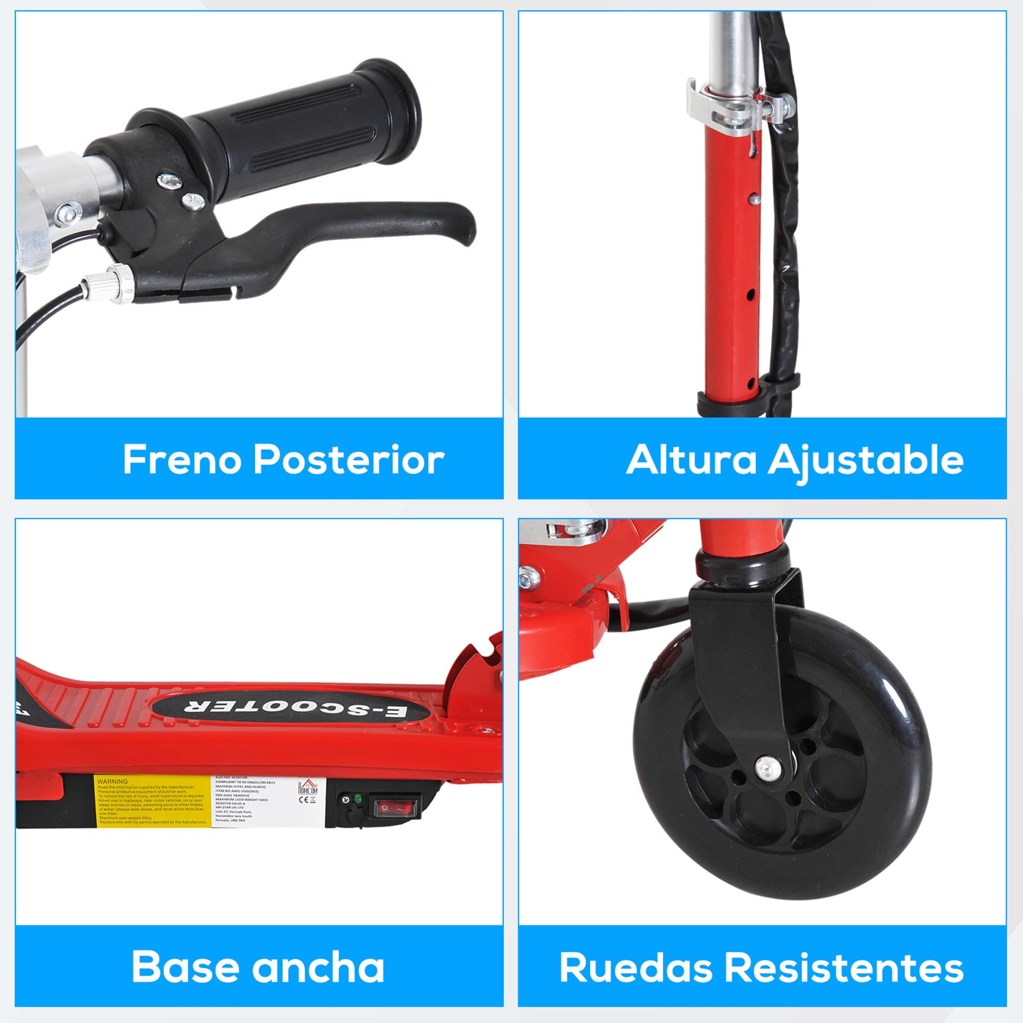 HOMCOM Patinete Eléctrico Plegable +7 Años 24V Altura Ajustable Negro | para Niños, Scooter, Batería Recargable, Velocidad hasta 12 km/h, Freno, Carga 50 kg, 74x36x82,5-92,5 cm