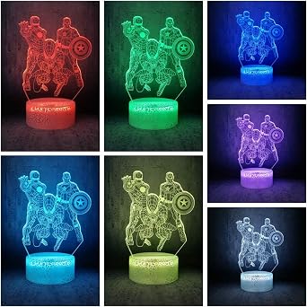 Tvoip 7 Color Changing Night Lamp 3D Atmosphere Bulbing Light 3D Visual Illusion LED Lamp for Kids Toy Christmas Birthday Gifts - Spiderman, Iron Man, Captain America Heroes