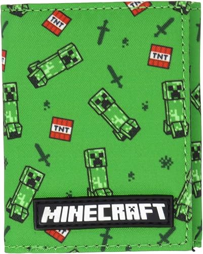 Minecraft Creeper Toss - Cartera de poliéster con tres pliegues, multicolor