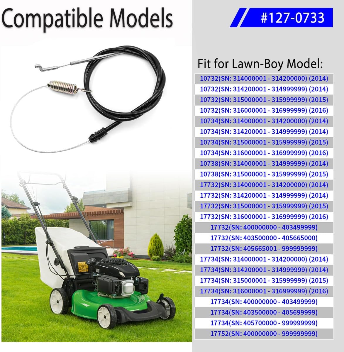 127-0733 Traction Drive Cable Replacement for Lawn-Boy 10732, 10734, 10738, 17732, 17734, 17752 Walk-Behind Mowers (21 Inch)
