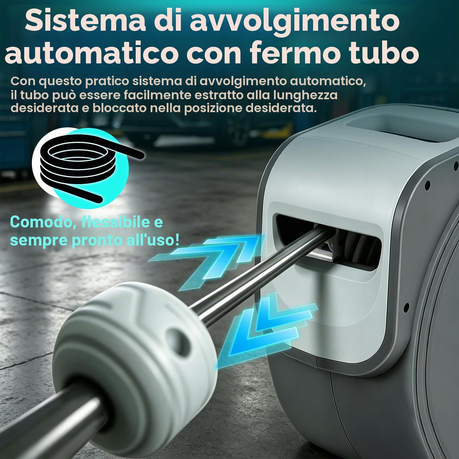 Avvolgitubo ad aria compressa, 30 m, attacco automatico da 1/4", tubo dell'aria in PVC, montaggio a parete, per compressore e officina