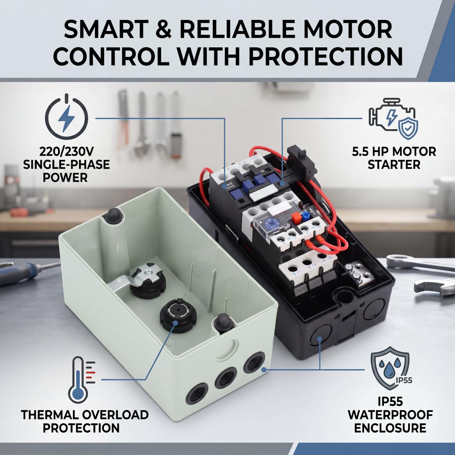 FTVOGUE LE1D18M7 Démarreur de Moteur triphasé 12 A à 18 A ABS Interrupteur de Commande de Démarreur de Moteur électrique Magnétique