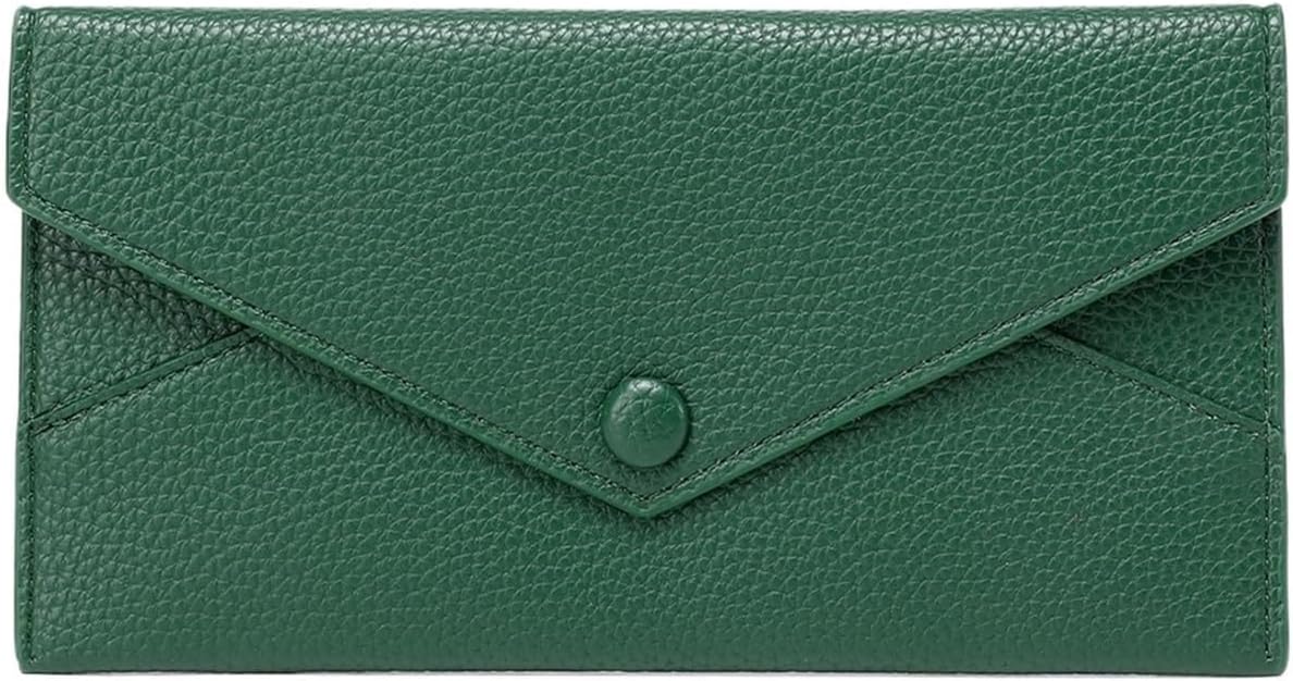 Small Genuine Leather Wallet for Women Girls with 10 Card Slots 1 ID Slot 2 Coin Purse in Black (Green)