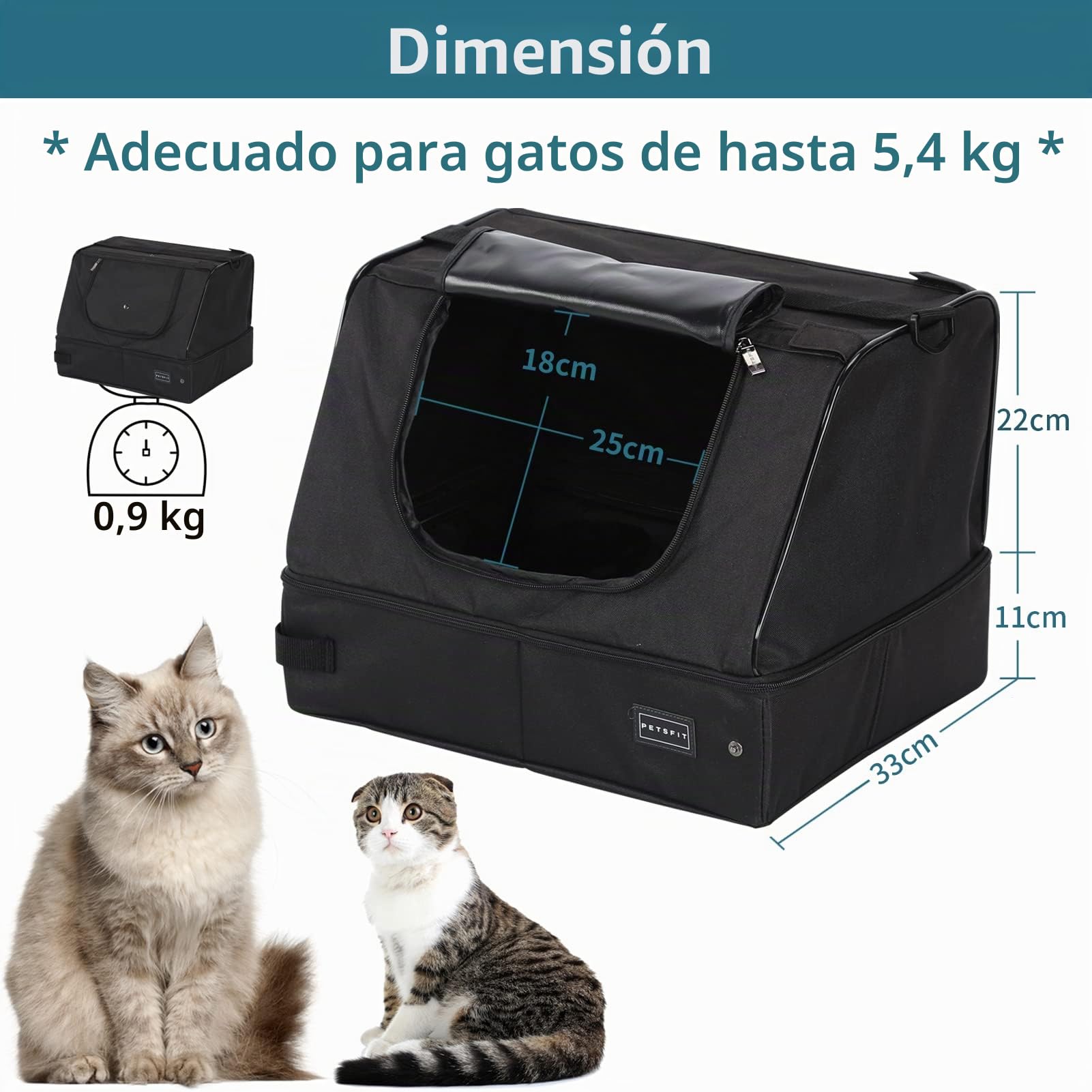 Petsfit Arena para Gatos de Viaje portátil, Cubierta con Arena para Gatos Plegable, fácil de Limpiar, Negro