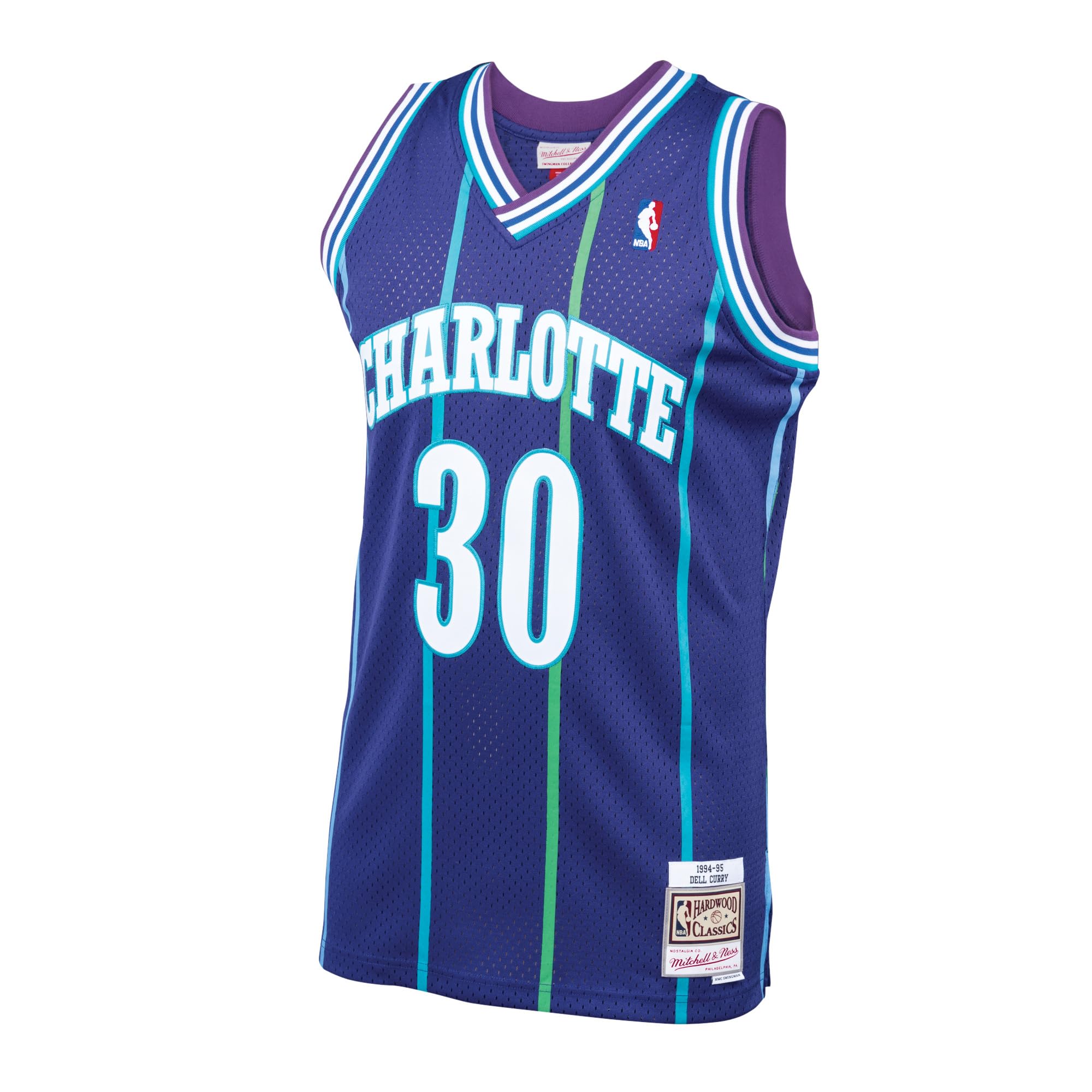 Mitchell & Ness NBA Hardwood Classics Charlotte Hornets - Dell Curry #30 - Uomo Swingman Jersey - Viola Turchese