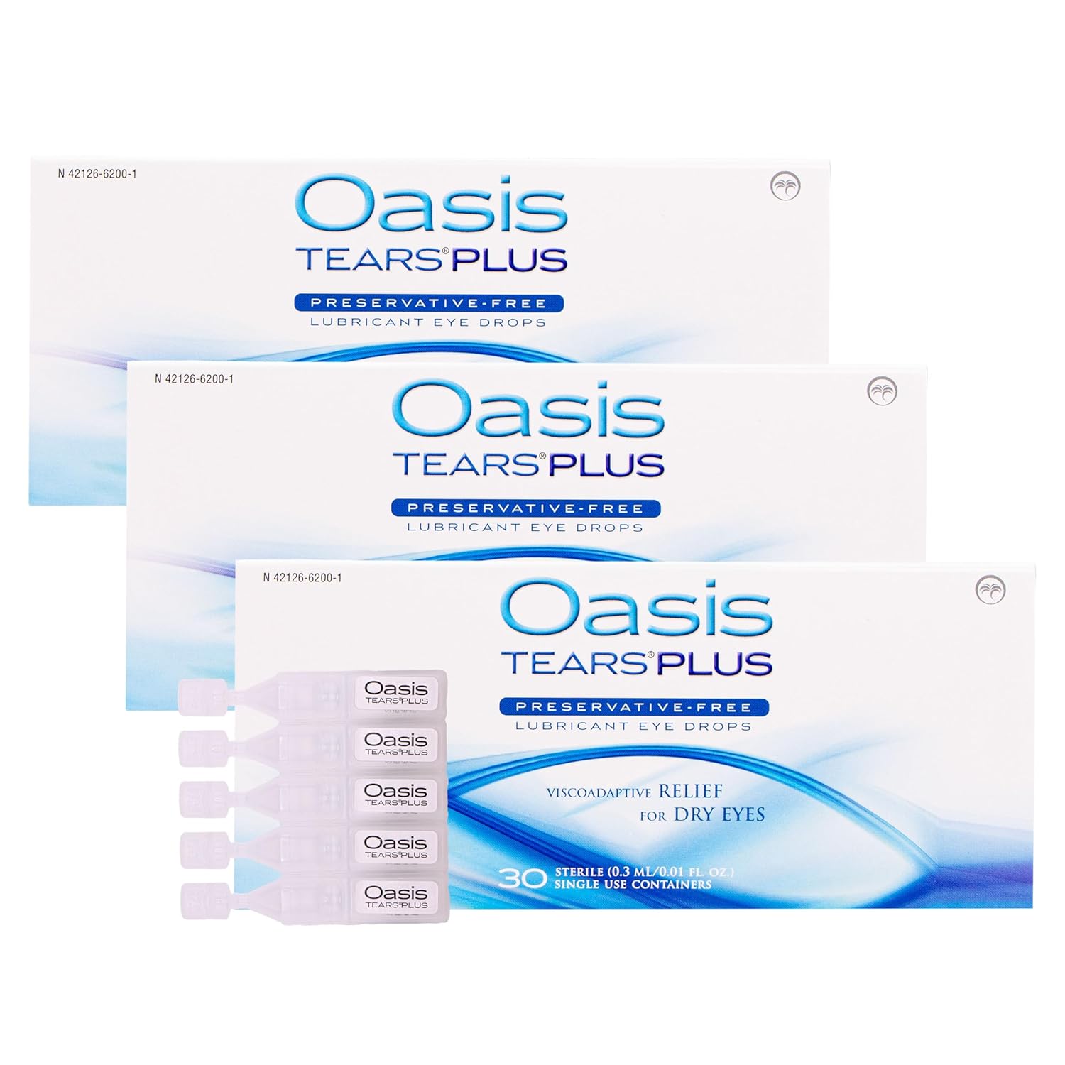 Oasis Tears Plus OT6200 Preservative-Free Lubricant Eye Drops Relief for Dry Eyes Pack of 3 3 x 30