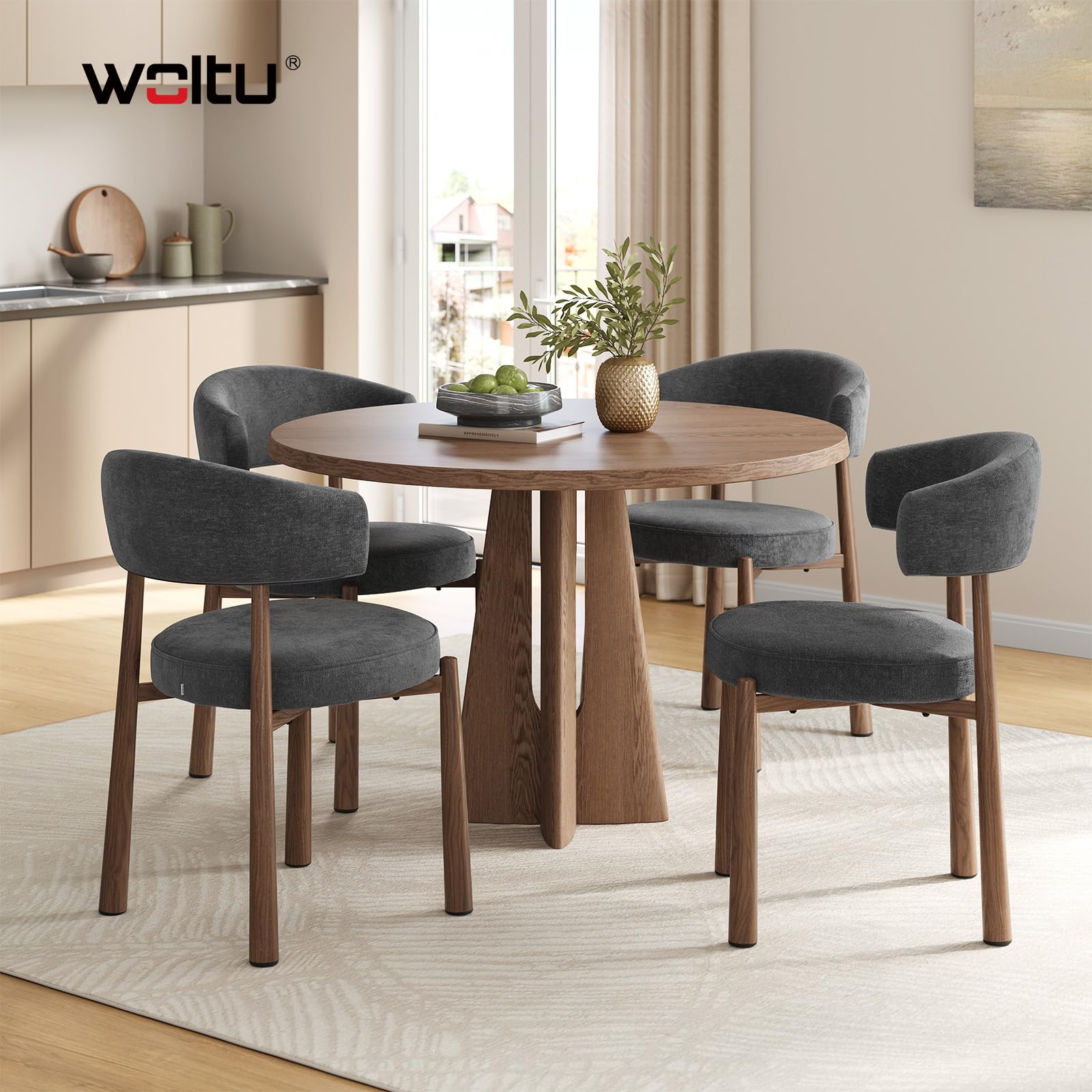 WOLTU Juego de 4 Sillas de Comedor,Chenilla,Gris obsidiana