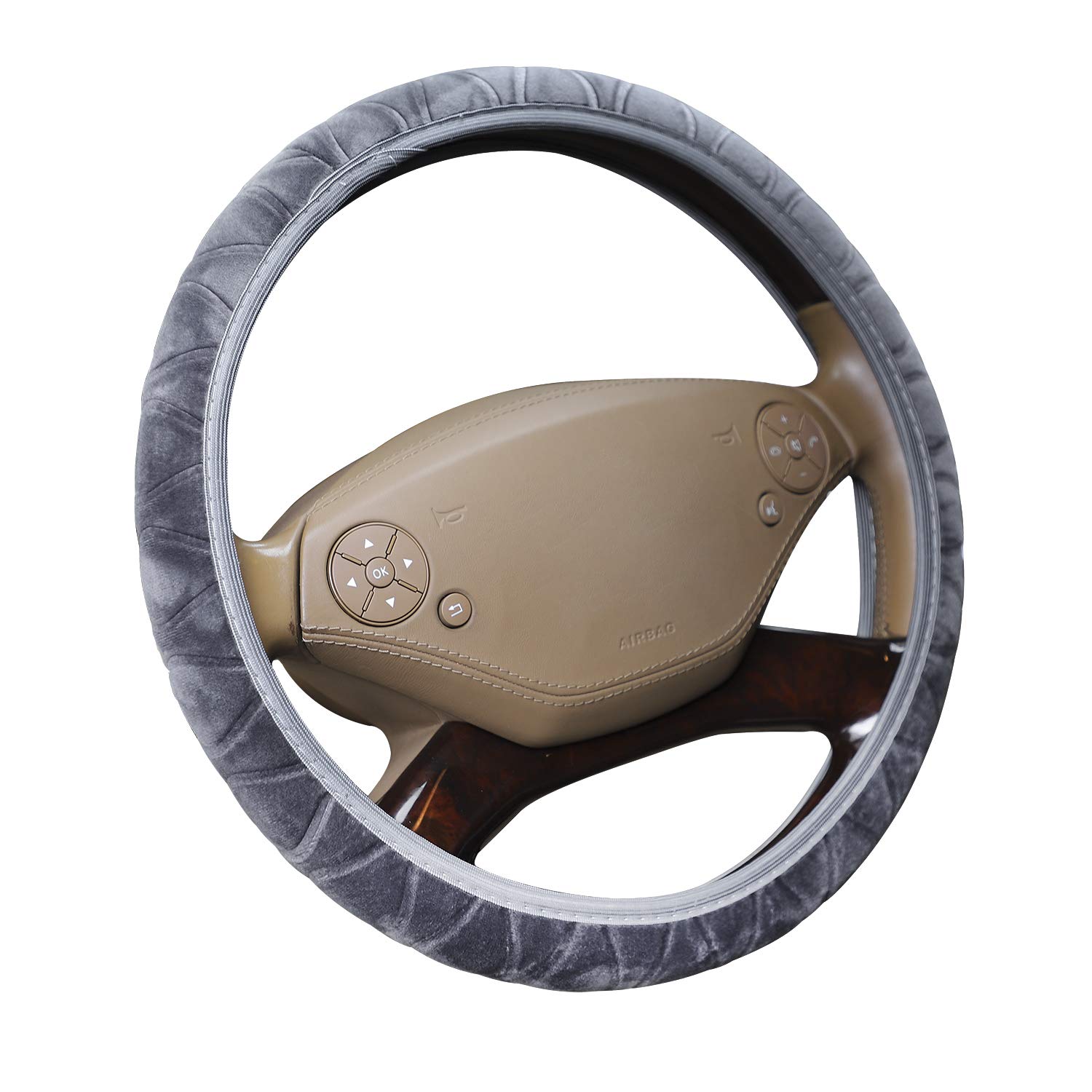 Coprivolante In Peluche Morbido | Antiscivolo E Traspirante | Adatto A Volante 37-38 Cm | Grigio