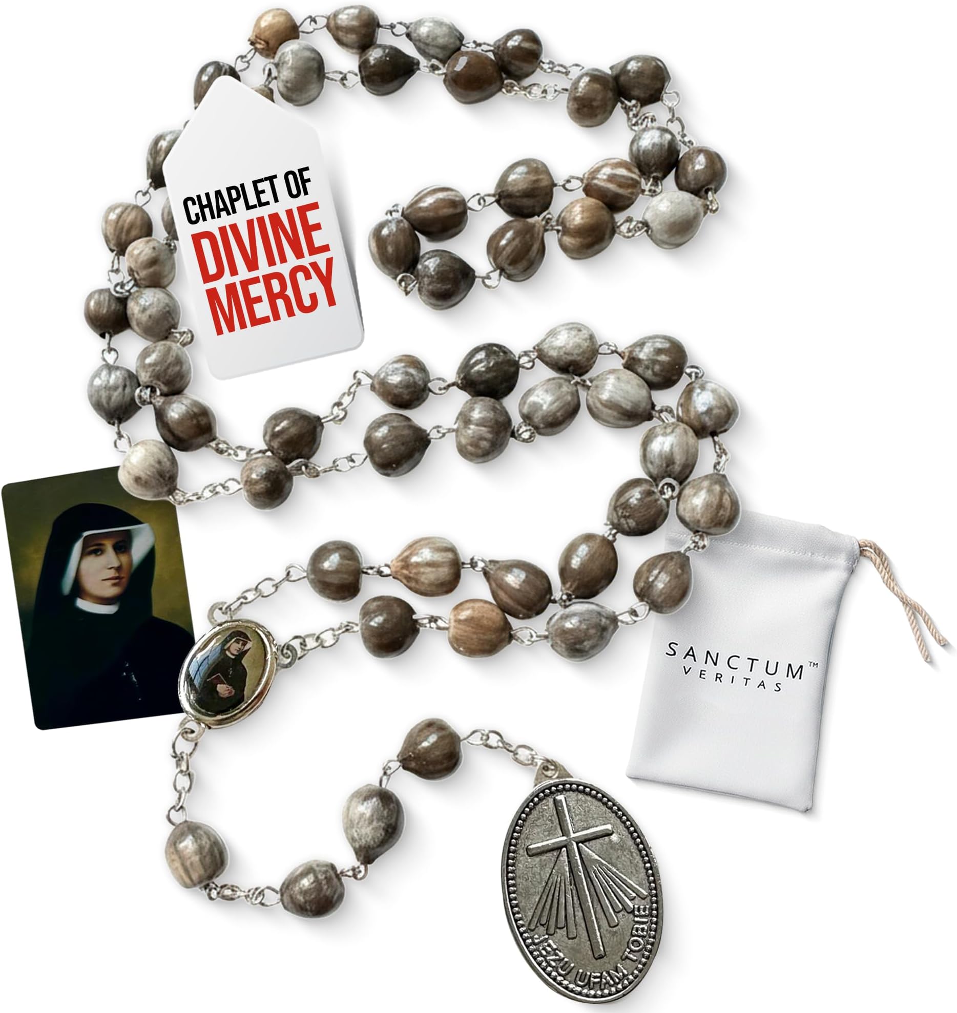 SANCTUM VERITAS Saint Faustina Kowalska True Relic Chaplet Apostle Divine of Mercy Miraculous Medal Jesus I Trust in You Chaplet Three O' Clock Prayer Poland Polish Novena