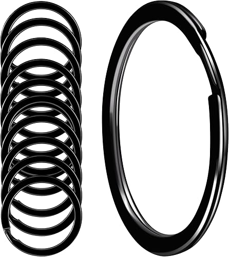 10PSC - Llaveros de acero inoxidable 304 grueso y grueso de 1 pulgada0.984 in para llaves de automóvil, duradero, para uso en exteriores, color negro