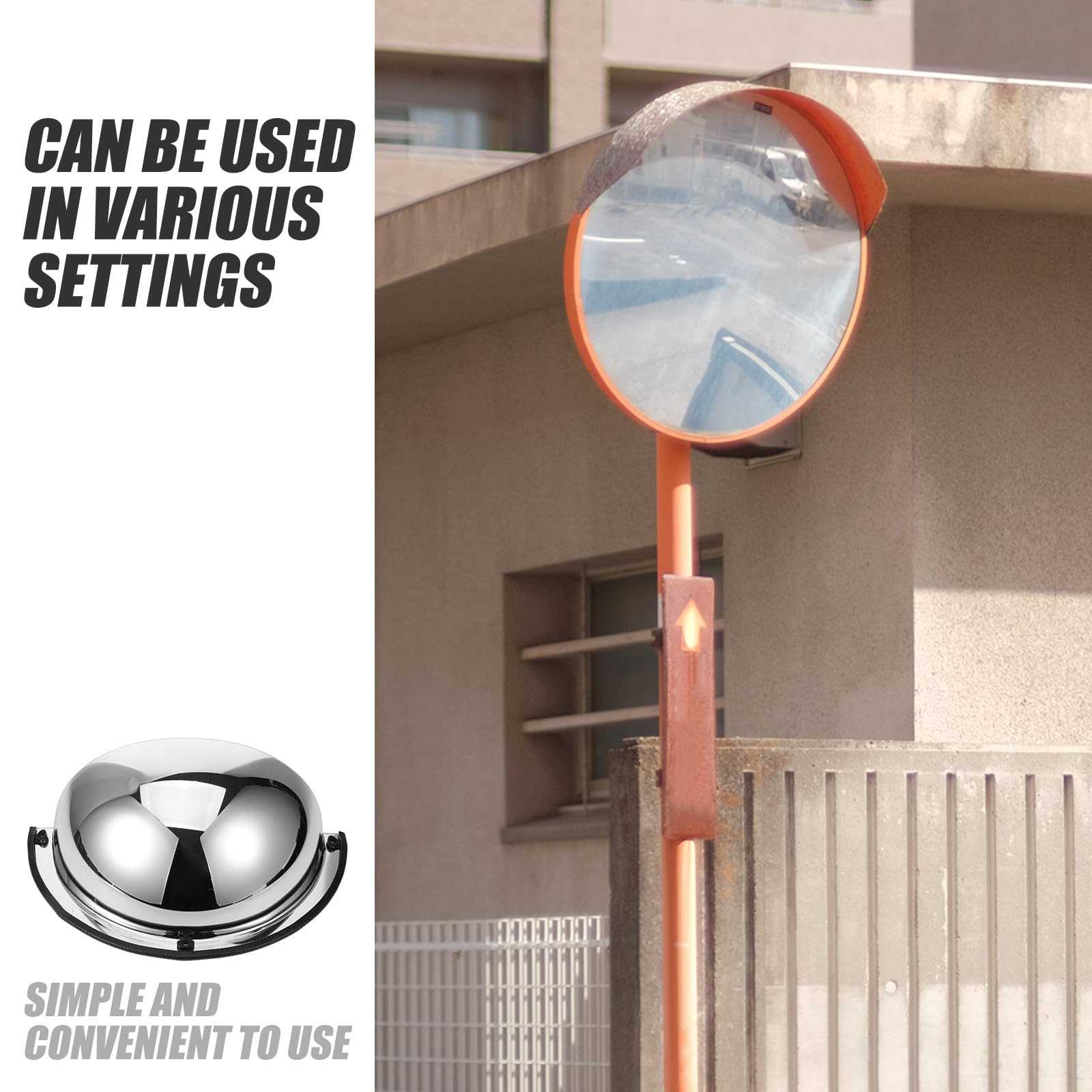 Specchio Convesso di Sicurezza per Parete 16cm in Acrilico e Ferro Copertura Estesa e Angolo Visivo 180° per Parcheggi e Strade
