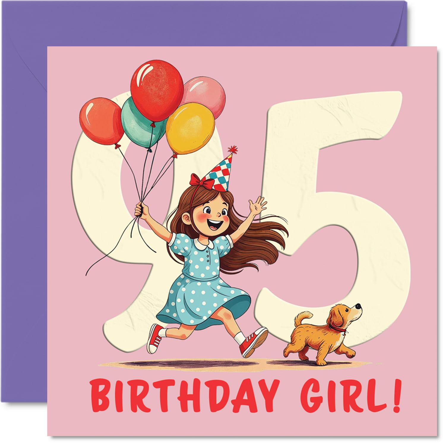 95th Birthday Cards for Women - Balloon Girl - Happy Birthday Card for 95 Year Old Woman Nanny Granny Nana Auntie, 145mm Bday Greeting Cards