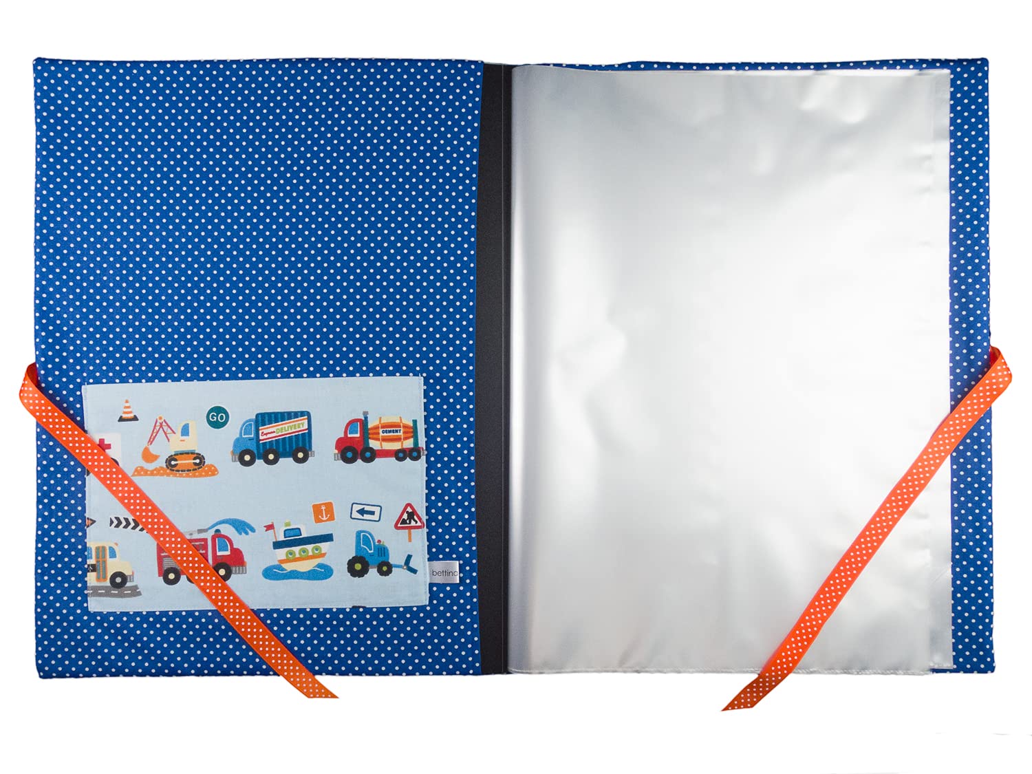 bettina bruder - Sammelmappe DIN A3 - innen 30 Sichthüllen - Auto hellblau bunt orange - innen Punkte blau weiß