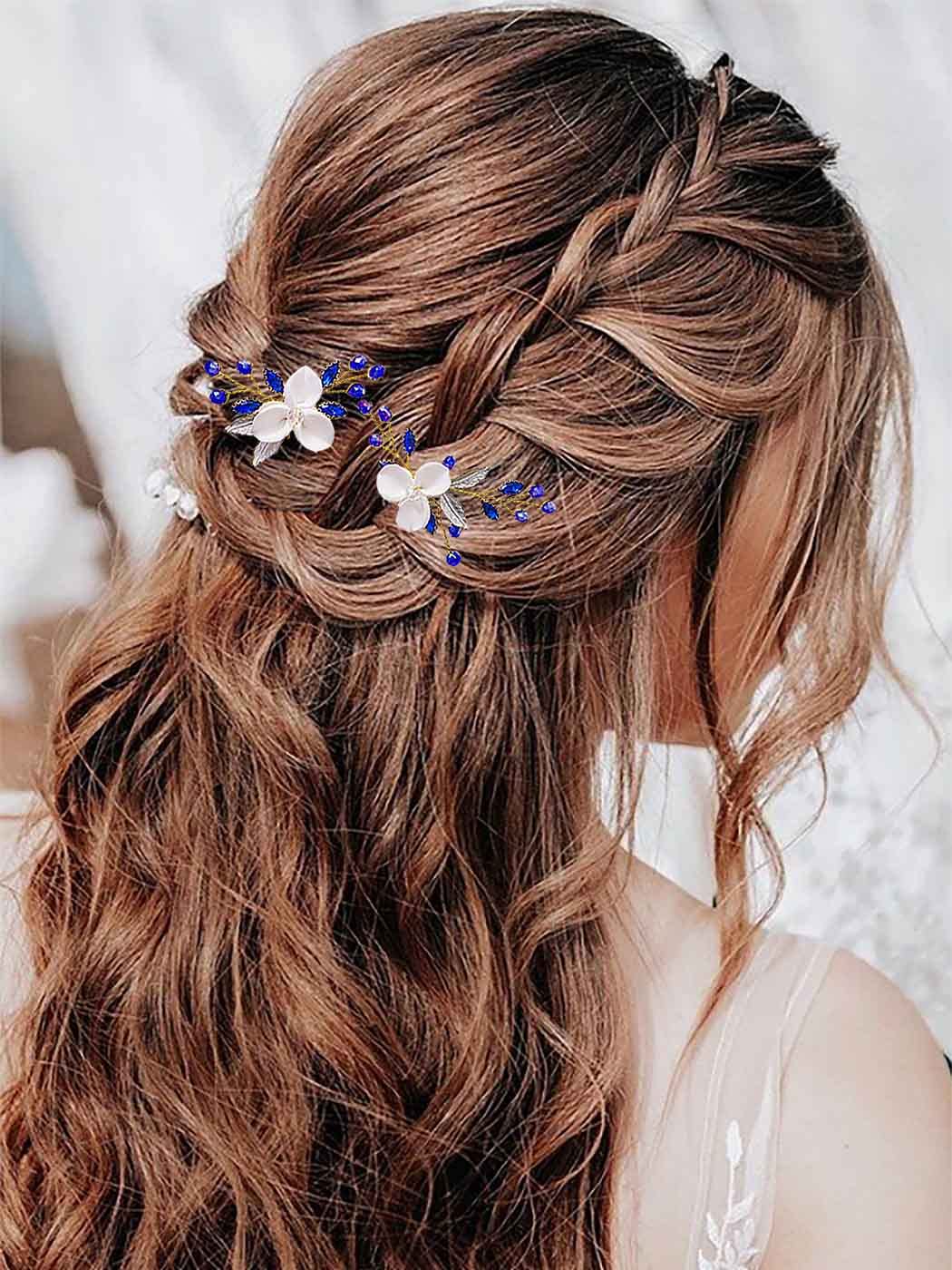 IYOU Forcine per capelli a forma di fiore da sposa con strass argentati accessori per capelli per donne e ragazze (confezione da 2) (argento