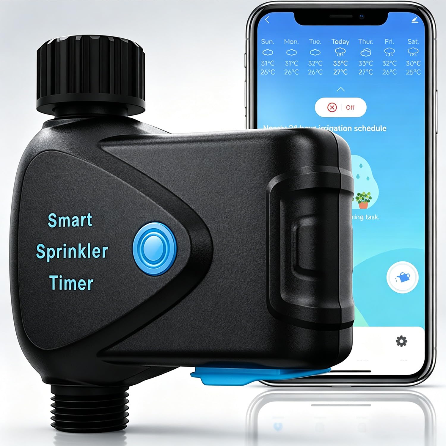 Programmateur d'Arrosage WiFi avec Compteur d'Eau Intégré, Minuterie Connectée sans Hub, Contrôle par App 2,4 GHz, IP65