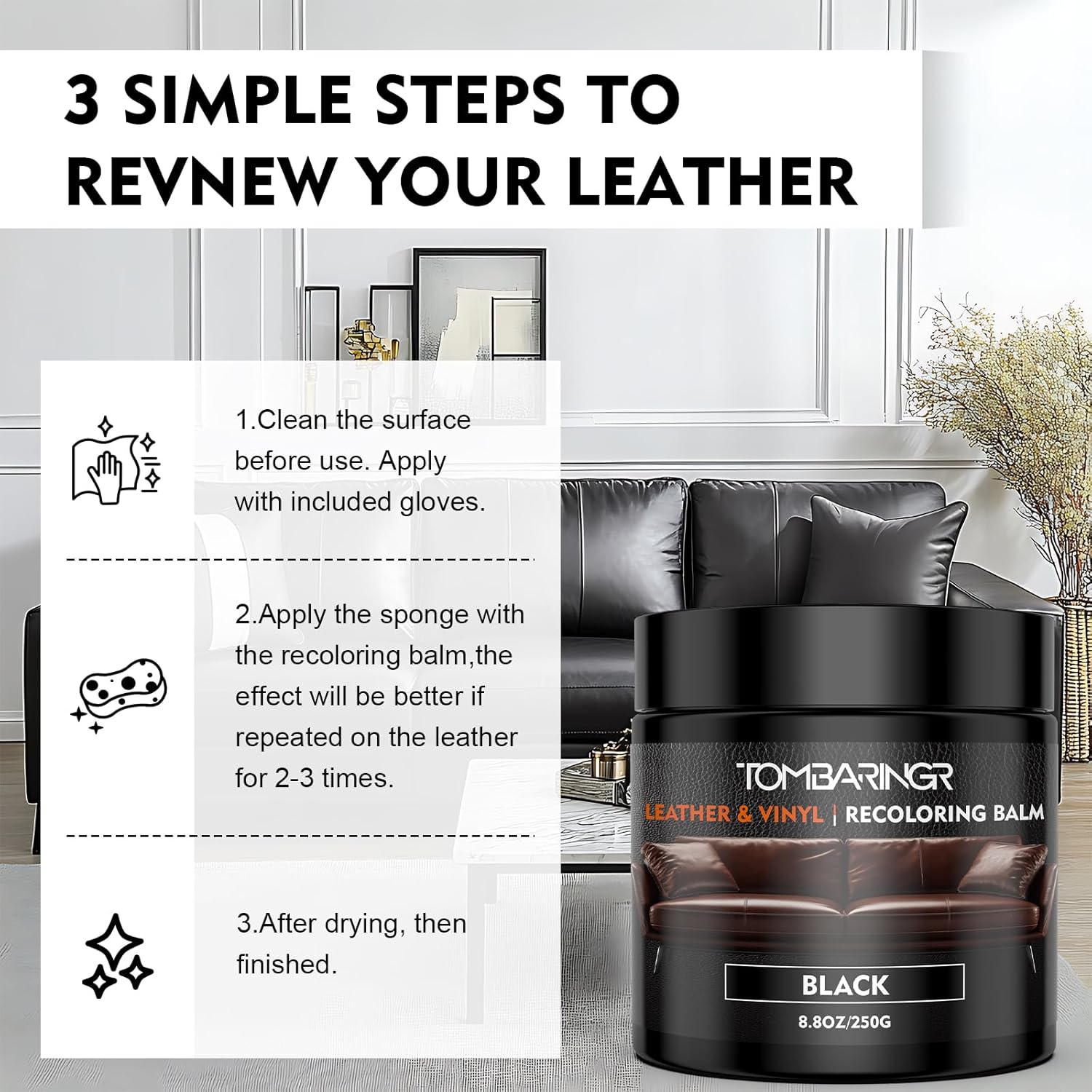 Leather Recoloring Balm – Repair Kit for Furniture Dye for Furniture Car Seats Shoes Repair Leather Dye for Scratched and Faded Couch Color Restorer - Tan - Image 6