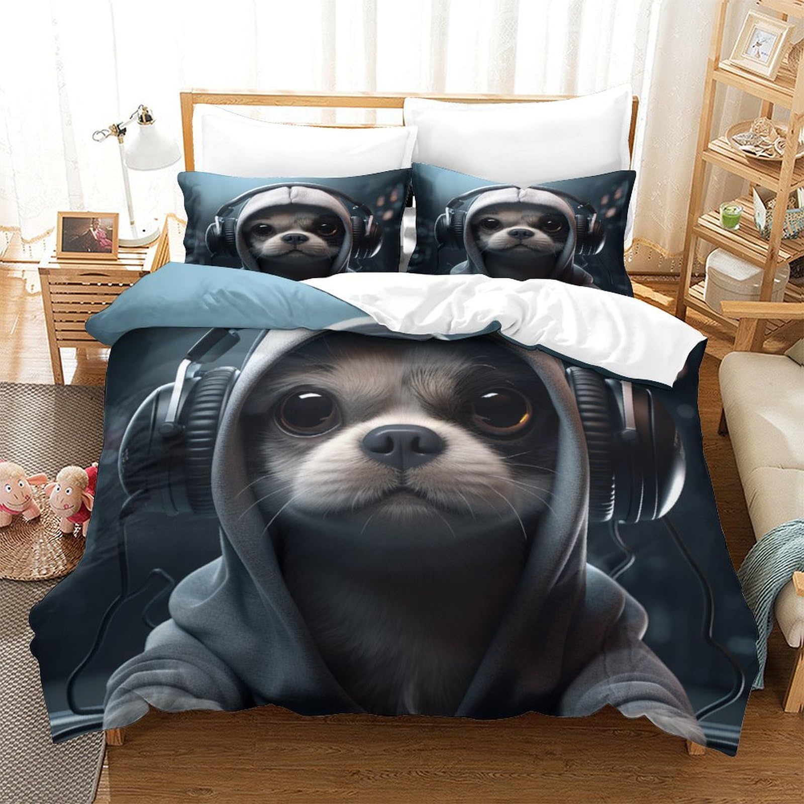 Ensemble de de literie microfibre super douce anti-transpiration housse couette chien 3D