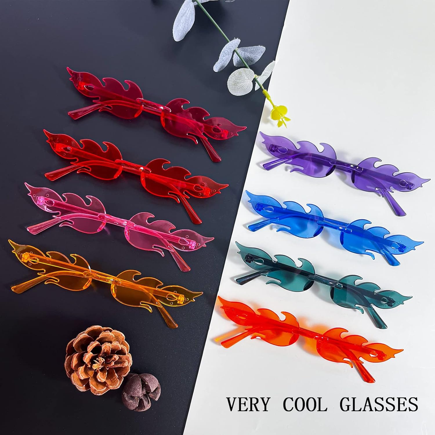 10/20 Pack Star/Heart Shape/Round/Butterfly/Cat Eye/Rectangle/Fire Rimless Tinted Party Sunglasses Color Glasses - Image 5