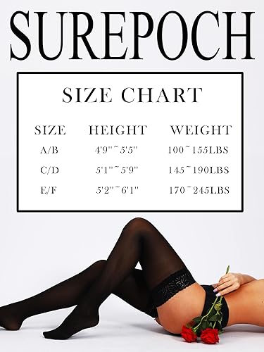 Miniatura 2 de SUREPOCH Curve - Medias altas semitraslúcidas de silicona con encaje superior para mujer, 1-2 pares