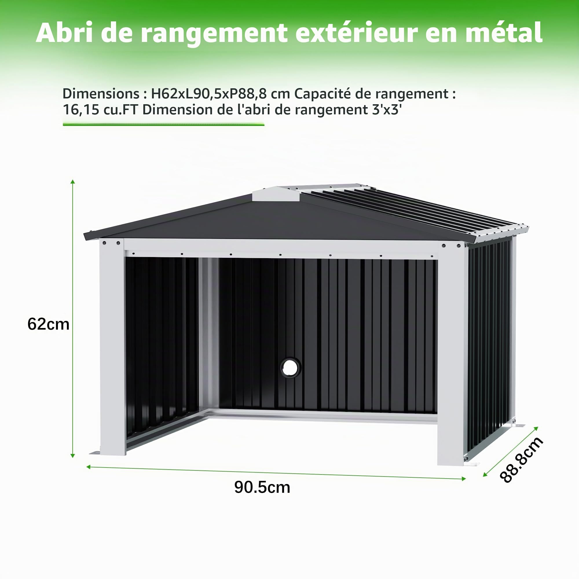 SUPEER Garage en Métal pour Robot Tondeuse avec Toit à Pignon - H 62 cm x L 90,5 cm x P 88,8 cm - Abri de Jardin pour Tondeuses à Gazon, Auvent pour Broyeur, Chambre pour Animaux