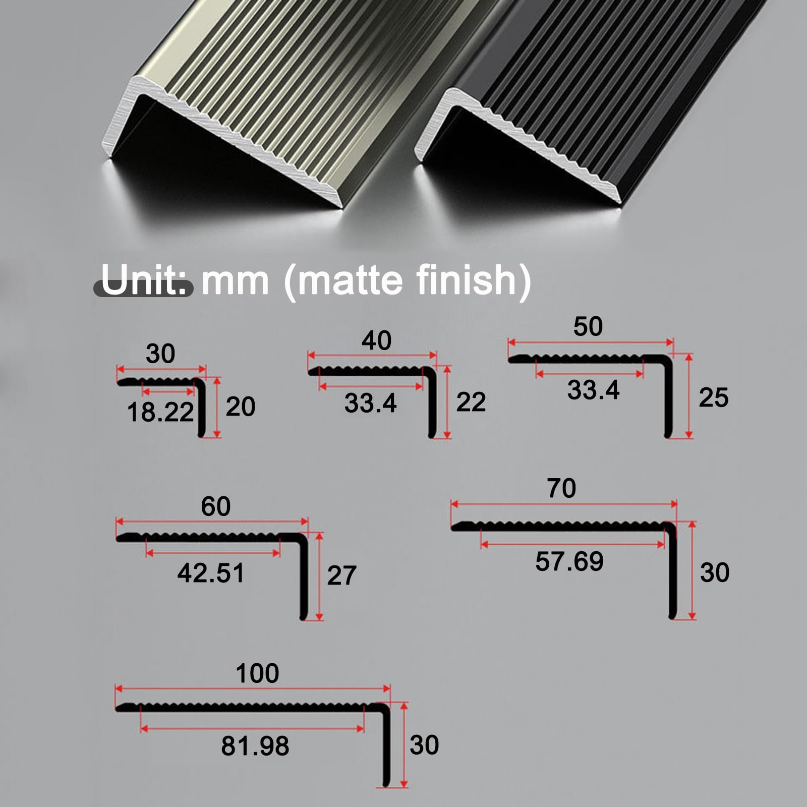 Profilo Per Gradini In Alluminio A Forma L | Antiscivolo & Protezione Angoli Per Interni(Gold,3 * 10cm)