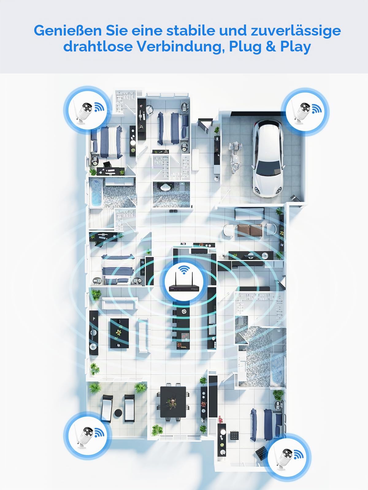 SANNCE 4K WLAN Überwachungskamera Set Aussen, 4X 8MP Bullet Kameras mit WiFi 6 (2,4 GHz & 5,8 GHz) Kamera Außen 16-Kanal NVR Recorder ohne Festplatte, Farbnachtsicht, 2-Wege-Audio, Personenerkennung