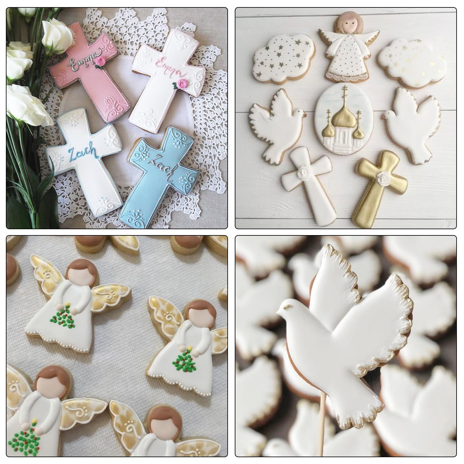 Bluelves Uitsteekvormpjes voor communie, 9 stuks, uitsteekvormpjes, koekjessnijders, kruisvorm, duif, communie, taartdecoratie voor communie, vormsel, doop