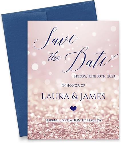 Modern Pink Paper Elegant Rose Gold Save the Date Wedding, Personalized Save the Date with Envelopes, Your choice of Quantity and Envelope Color