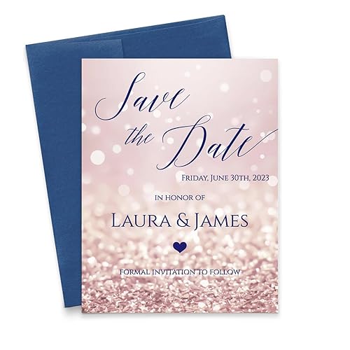 Elegant Rose Gold Save the Date Wedding, Personalized Save the Date with Envelopes, Your choice of Quantity and Envelope Color