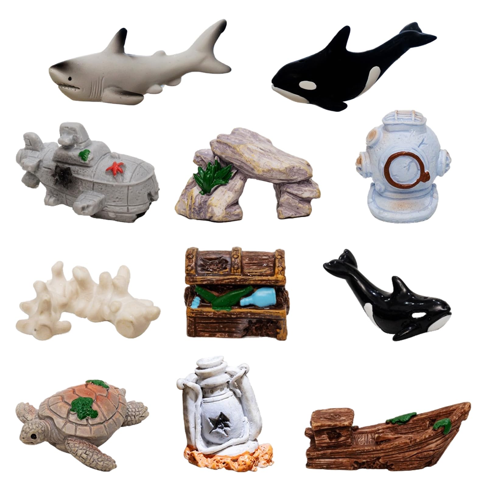 Valicaer Pecera Decoración,11Pcs Fish Tank Ornamento Acuario Decoración Accesorios de Acuario Submarino Adornos para Pecera Cofre del Tesoro Adorno de Buzo Flotante Tanque de Peces Juguete Accesorios