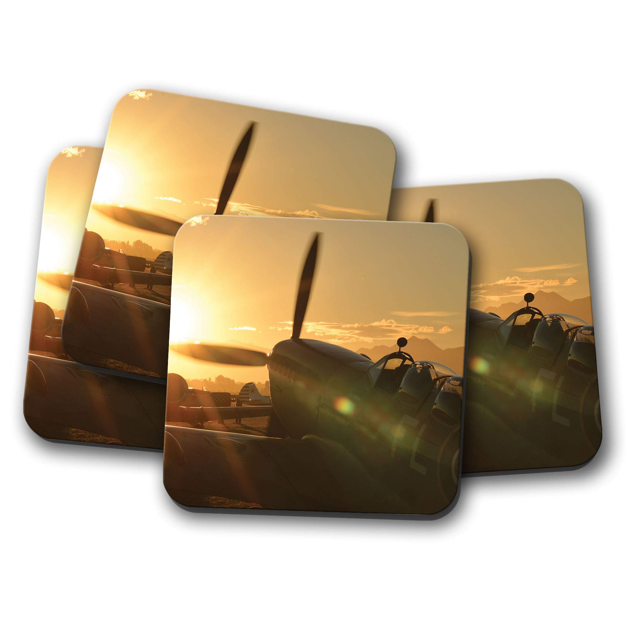 Destinationvinyl Men's Multicolor 4 Set - Sunset Spitfire Coaster - Raf Air Force Plane British #14519