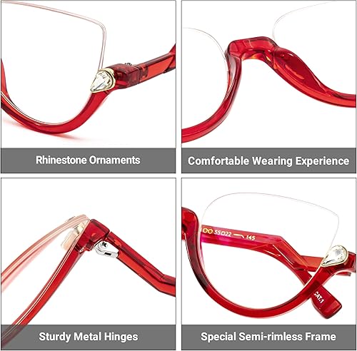 Miniatura 3 de Zeelool Elegante marco de gafas de ojo de gato sin montura para mujeres con lente transparente sin receta Felicia VHP0189