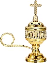 BSTKEY Metal Small Incense Burner Holder with Removable Tray and Tong, Decorative Gold Color Resin Incense Burner Frankincense Charcoal Stand Sage Censer for Home Church Spa