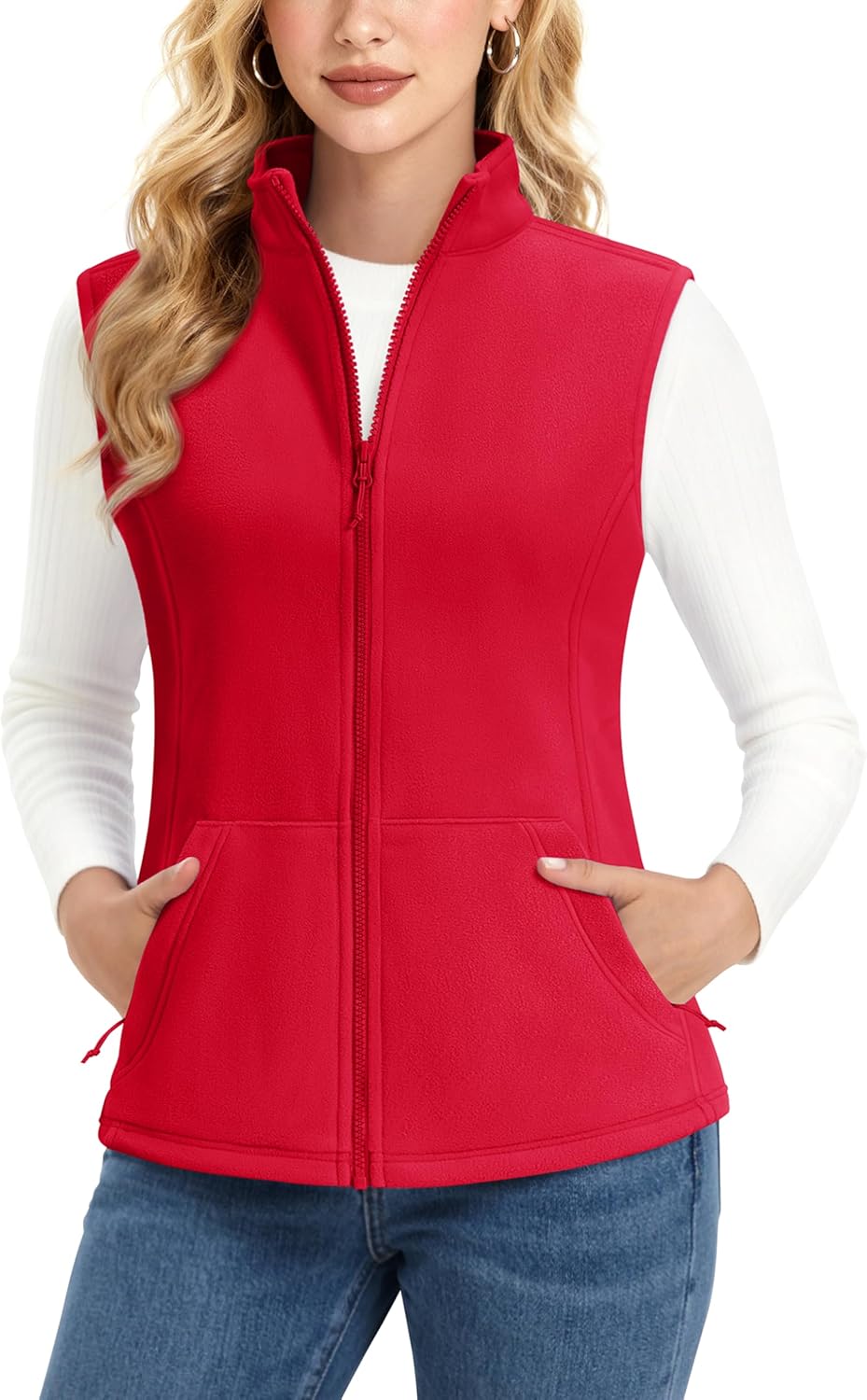 MAGCOMSEN Women's Fleece Vest Outerwear Sleeveless Lightweight Zip Jacket Warm Soft Hiking Running Vest Zipper Pockets