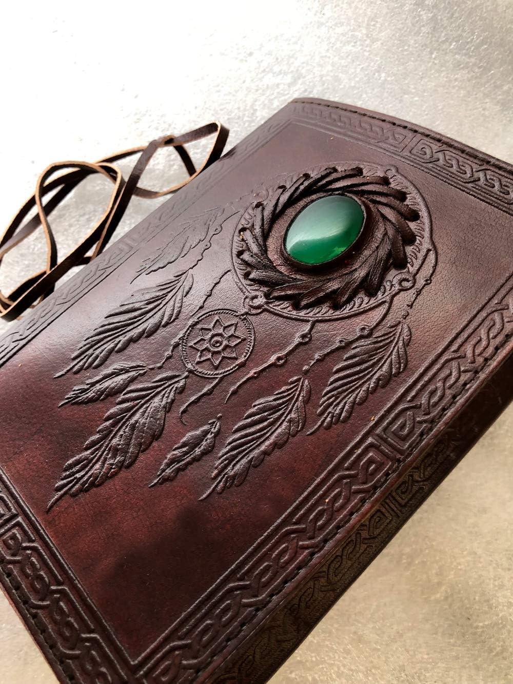 Dream Catcher with Sea Green Embossed Leather Journal and Personal Diary/Organizer/Travel Companion (5 x 7) (Brown))