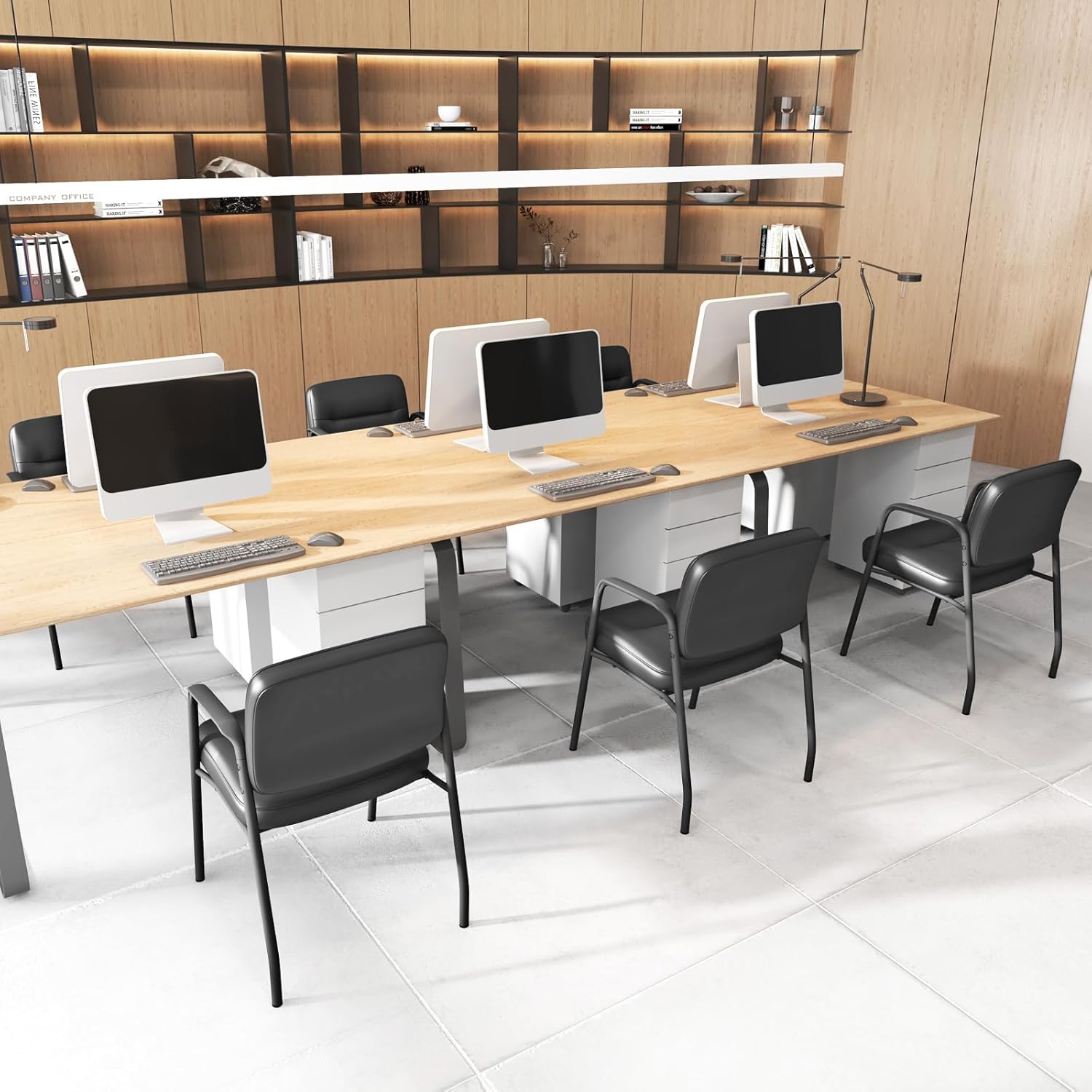 GOFLAME Waiting Room Chairs, Faux Leather Side Chairs with Armrests, Upholstered Reception Guest Chair, Executive Office Desk Chair Without Wheels for Reception Room and Conference (6 Pack)