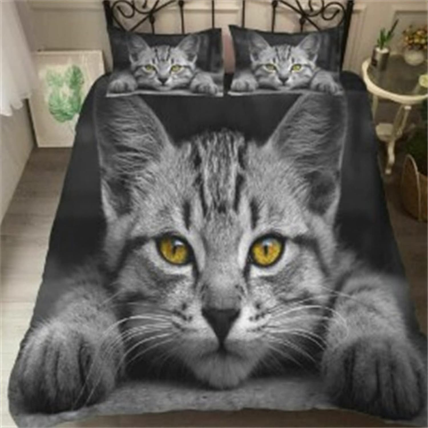 Housse de couette chat 3D anti-allergie entretien facile en microfibre