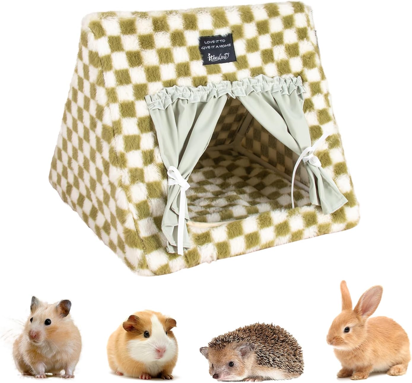 Large Guinea Pig Hideout with Curtain, Machine Washable Hamster Bed House No Bottom & Easy-Clean Bunny Hides Beds Cute Rabbit Tent Hut Small Pets Houses for Hedgehog Rat Ferret Chinchilla