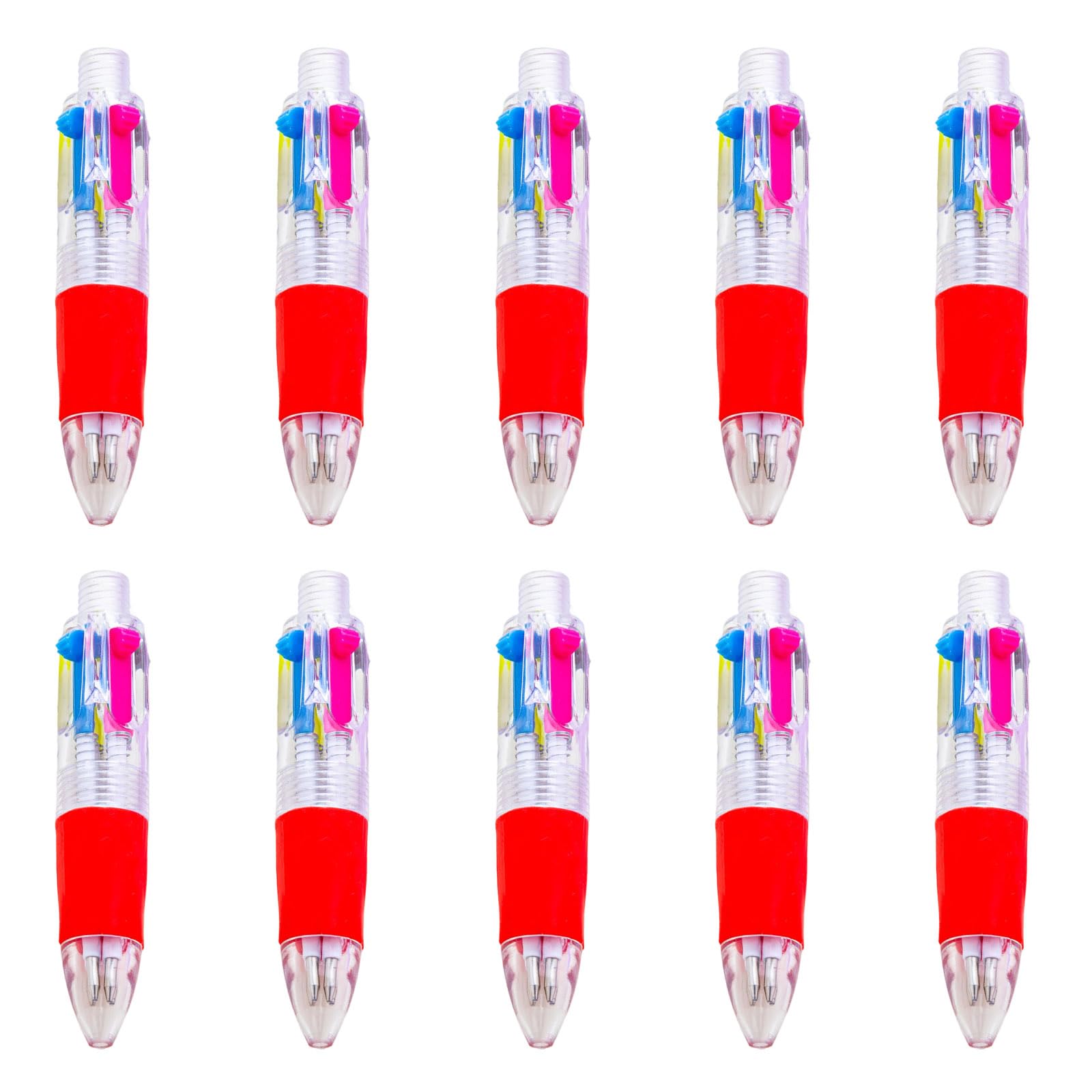 Buxuaaaa Red 10Pcs Retractable 4-Color Ballpoint Pen, Compact Multicolor 1.0Mm Pens For Students School Small Ballpoint Pen