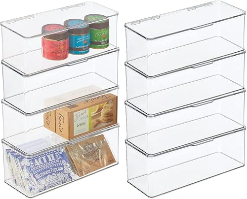 mDesign Caja organizadora de plástico para despensanevera de cocina con tapa con bisagras para estantes o gabinetes, capacidad para alimentos,