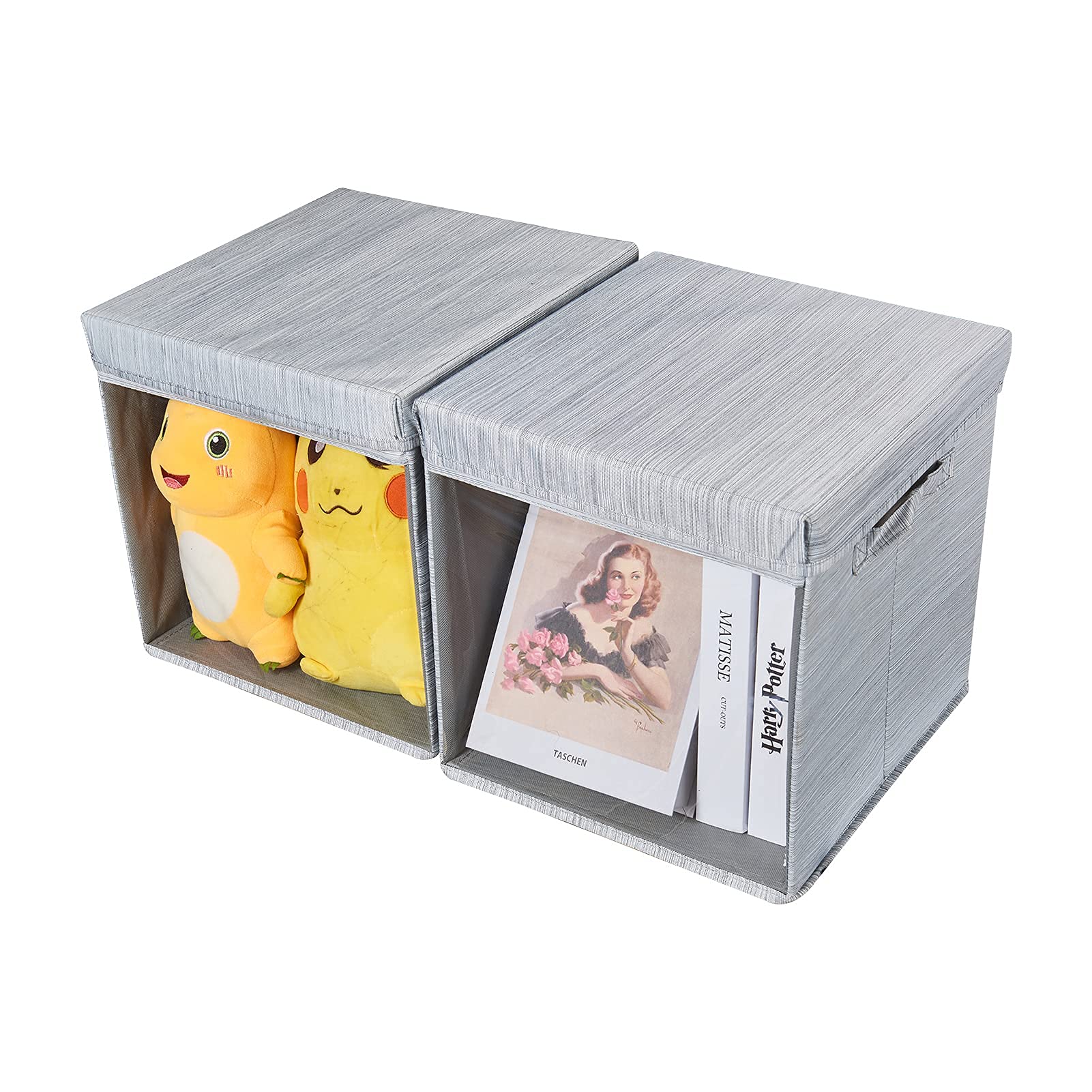 AILINA Fabric Cube Storage Bins with Clear Window Foldable Home Storage Baskets Closet Shelf Organizer, Storage Boxes with Handle, 12.4x12.4x11.6 inch, Set of 2