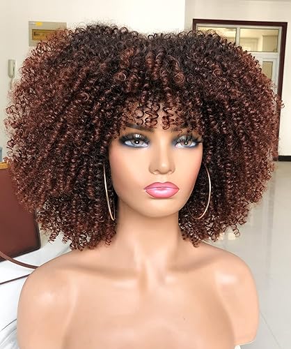 Miniatura 3 de ANNIVIA - Peluca afro de cabello rizado, raíces oscuras, marrón oscuro, ombré, para mujeres negras y blancas, esponjosa, frondosa, de 14 pulgadas, a