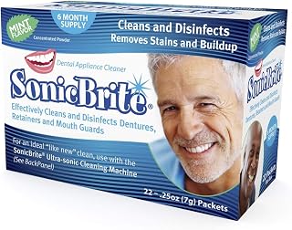 Cleaning Powder for Dentures, Retainers, Night Guards, Aligners, and More — 6 Month Mint Flavored Cleaner Supply — Powerful Formula Removes Stains and Plaque