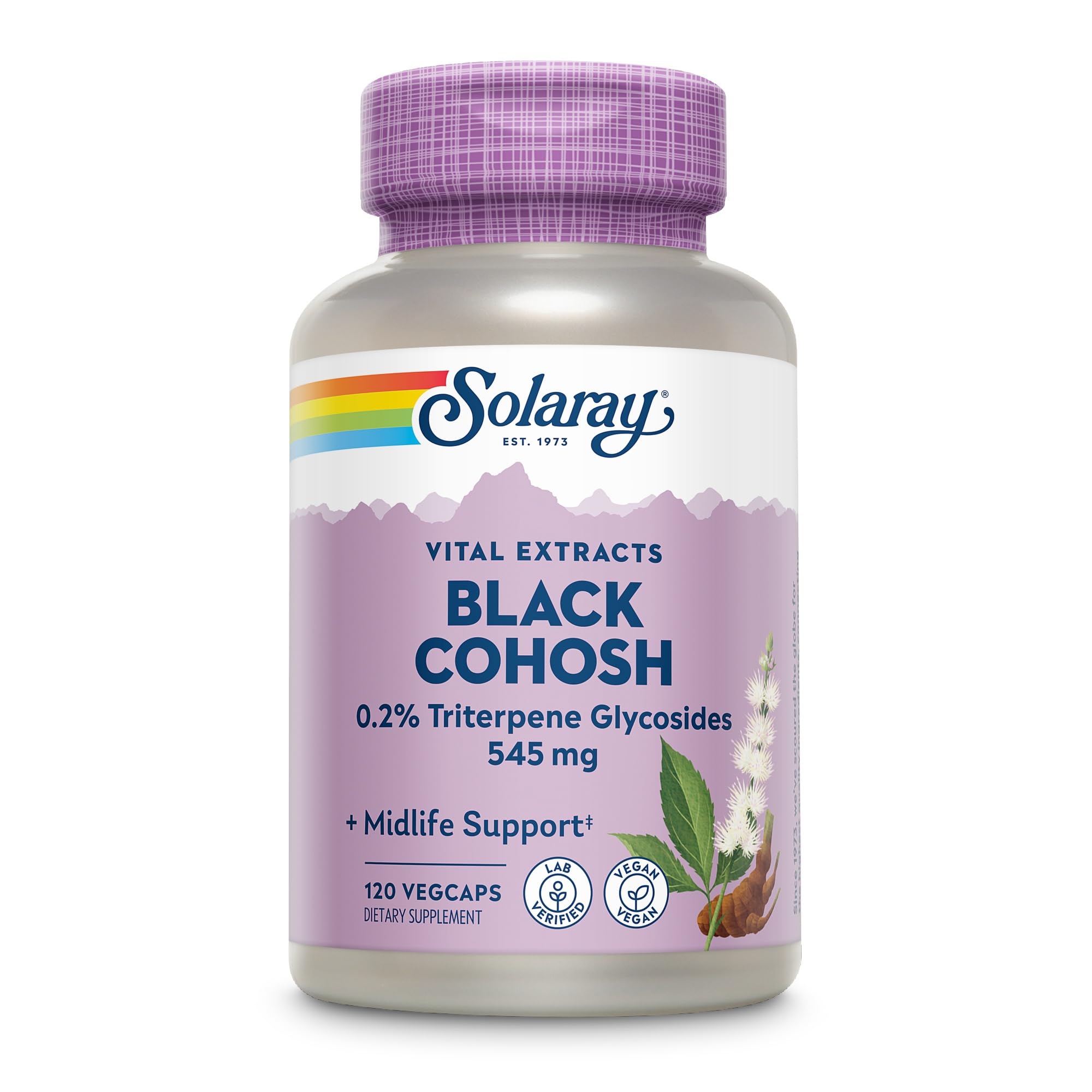 SOLARAY Black Cohosh Root Supplement for Women, 120 Veg Cap Count