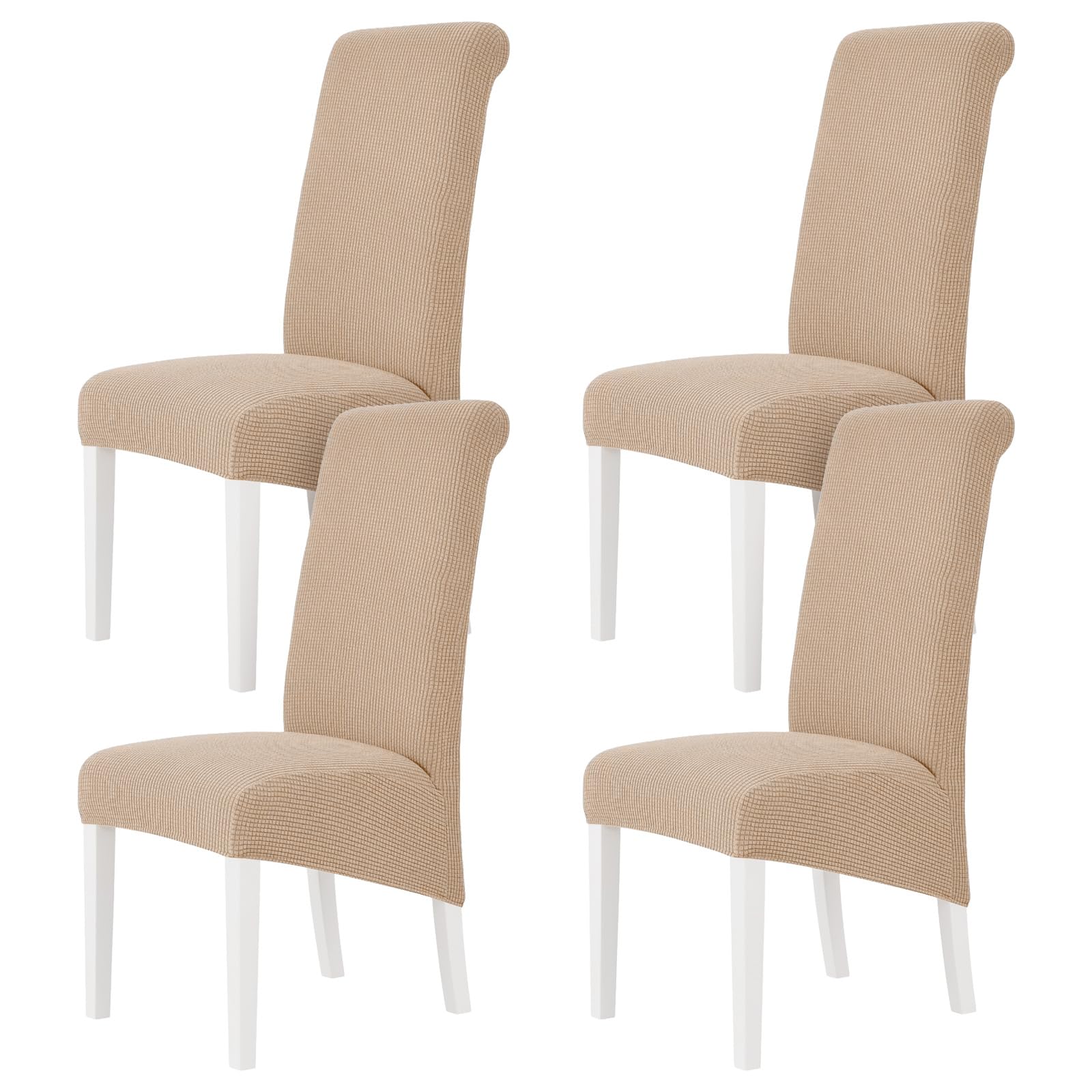 M.J COMFY-LIFE 4pack Stretch Dining Chair Covers, Universal Fit Removable Chair Slipcovers, High Elastic Washable Chair Protector for Dining Room, Kitchen, Hotel and Restaurant (Khaki)