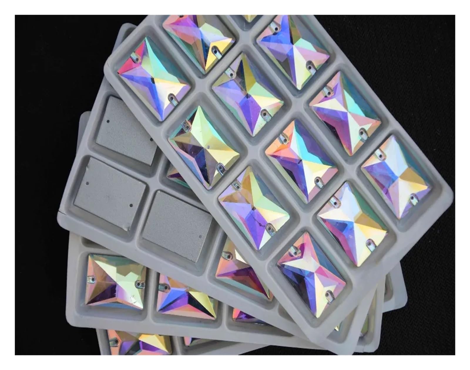 LIUCH Szkło kryształowe kształt prostokąta przyszyć kamień krystalicznie czyste AB 2 otwory 8 * 10mm,10 * 14mm,13 * 18mm,18 * 25mm ośmiokątne koraliki do biżuterii(13x18mm 140pcs)
