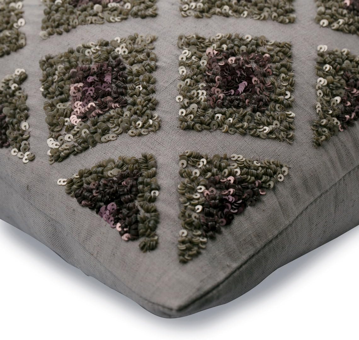 The HomeCentric Cushion Covers for Couch, Gray 16"x16" (40x40 cm) Cushion Cover, Linen Sequins & Lattice Throw Pillow Cover for Sofa, Geometric Pattern Modern Easter - Winter Check
