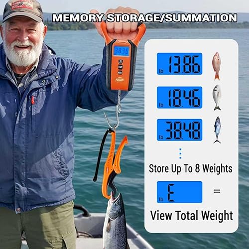 Miniatura 3 de Báscula de pesca digital impermeable con pinza para labios, báscula de pesaje de peces con pantalla LCD, almacenamiento de memoria y sumación, funda
