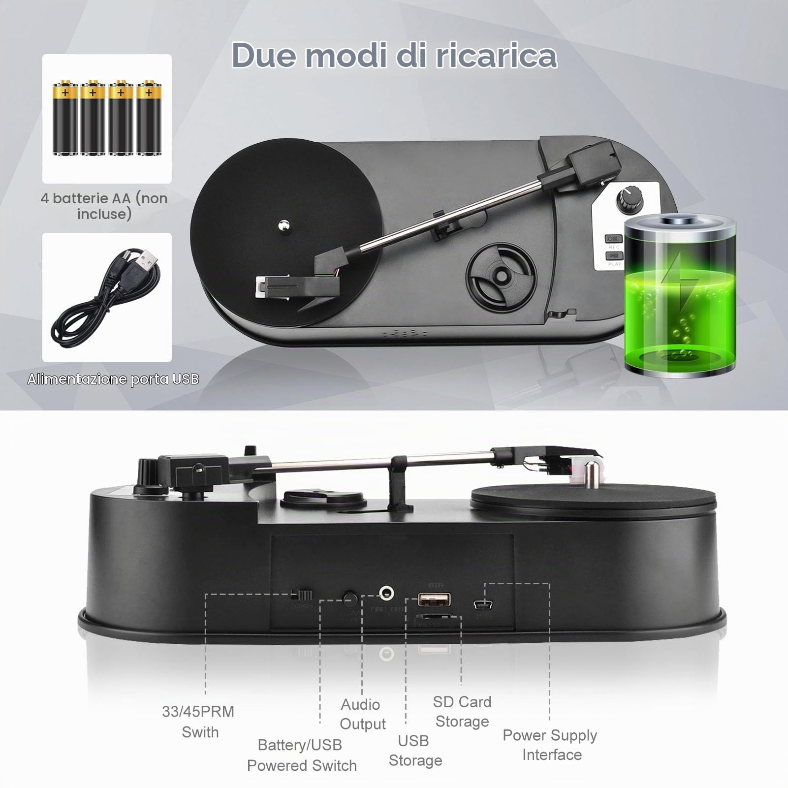 Giradischi USB,33/45 Prm LP Convertitore da Giradischi a MP3 Convertitore da Vinile a MP3 Giradischi con Adattatore 5V CC con Slot per Scheda Micro