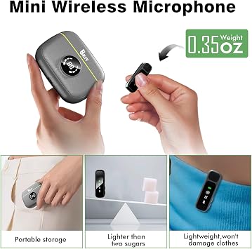 Wireless Lavalier Microphone for iPhone/Android - Dual Mini Noise Canceling Mic with Charging Case(30H), USB-C/Lightning Clip-on Microphone for Video Recording Streaming Podcast Vlogging(Black)